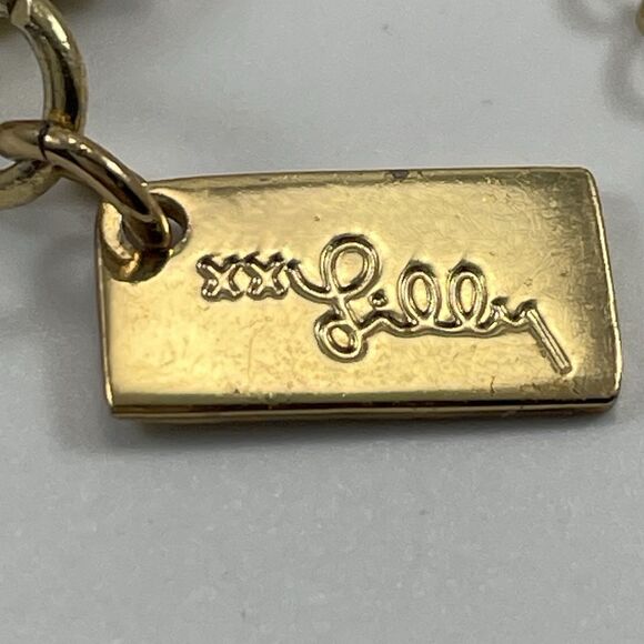 Lilly Pulitzer XX Lilly Necklace Long Gold Tone Chain Devil Angle Charm Boho - Picture 2 of 8